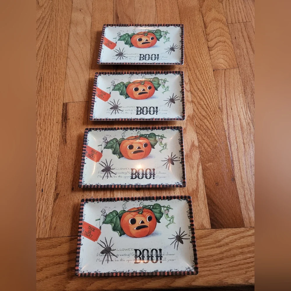 Halloween Appetizer Plates Rectangle Pumpkin Melamine NWT